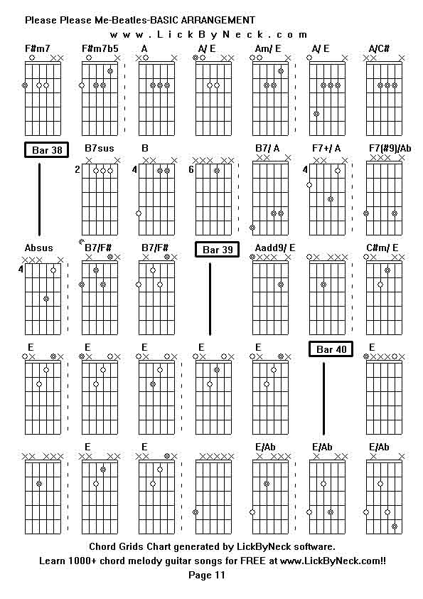 Chord Grids Chart of chord melody fingerstyle guitar song-Please Please Me-Beatles-BASIC ARRANGEMENT,generated by LickByNeck software.